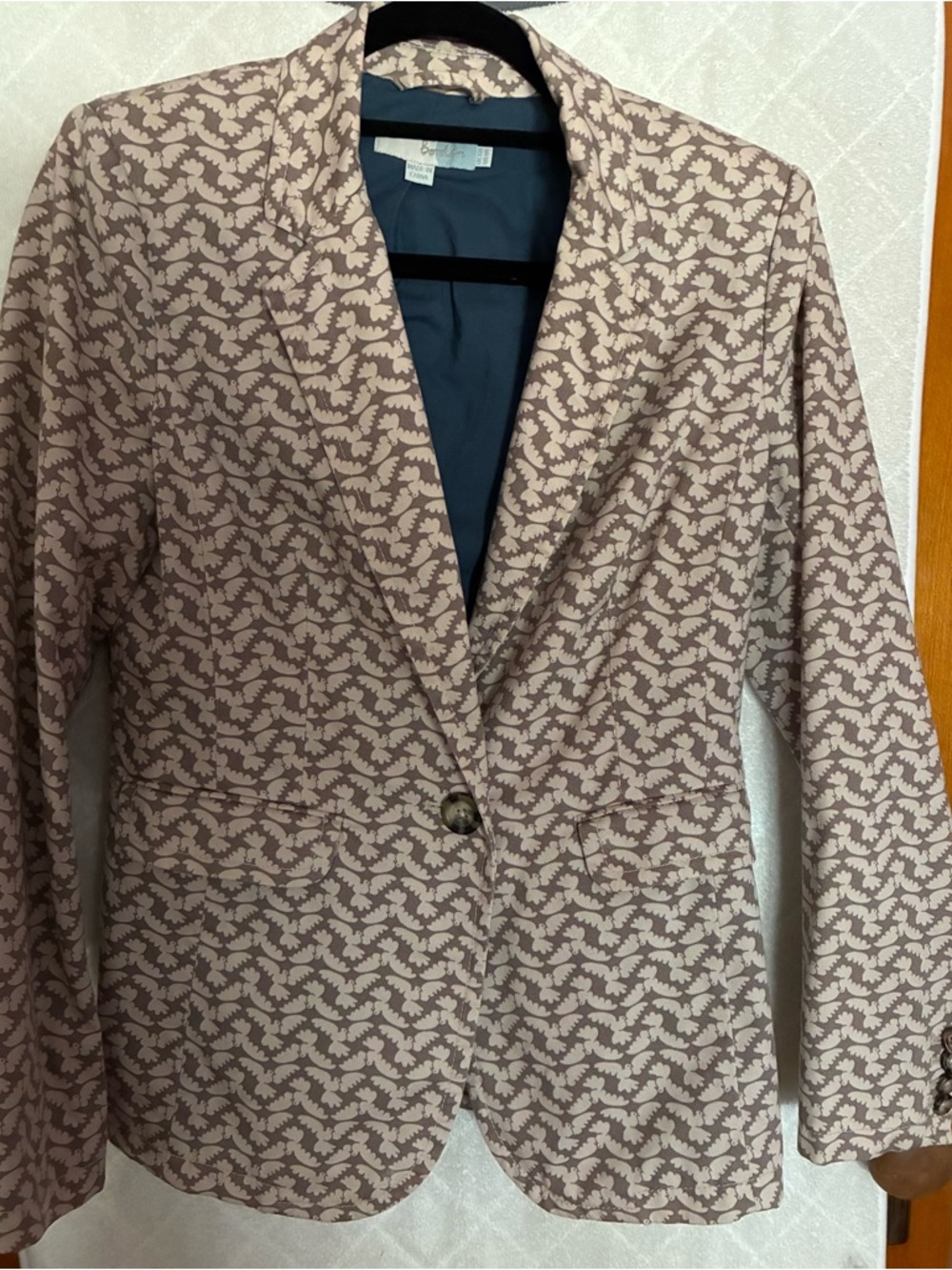 Boden Cream and Brown Dove-Print Blazer